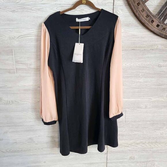Shift Dress with Nude Sheer Chiffon Sleeves Onuolayichu SZ 3XL Plus Size - Picture 1 of 4